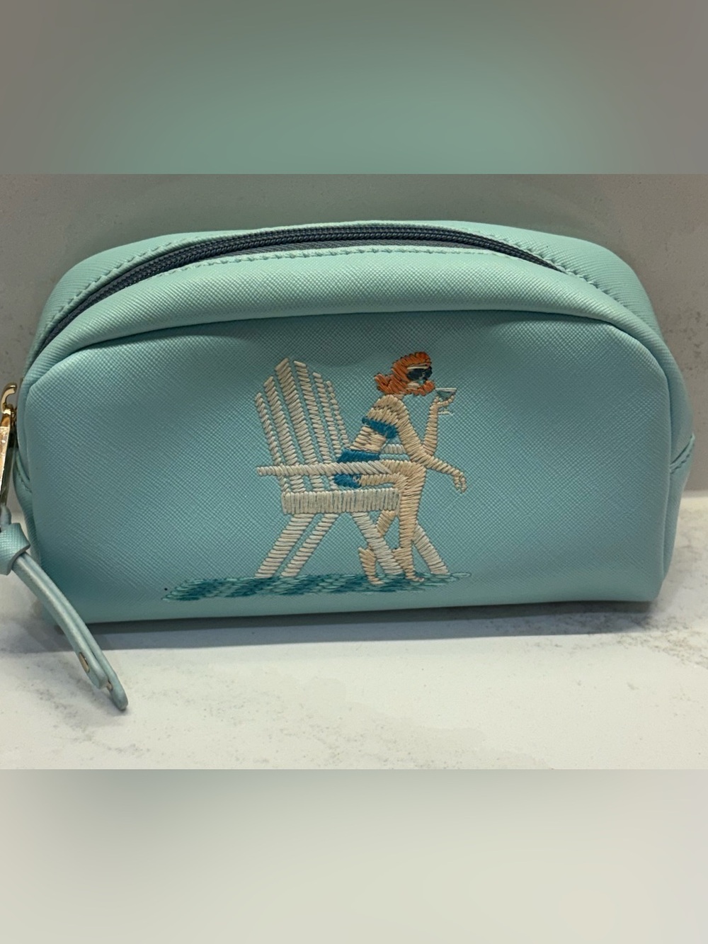Spartina 449 Aqua Beach Embroidered Cosmetic Pouch